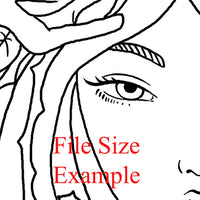 Digital File - Fairy Dragonfly Rose Nature Spirit Dryad Woman Line Drawing Artwork Clip Art Download