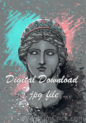  Digital File - Greek Goddess Hera Statue Bust Gouache and Watercolor Painting Printable Art Download 