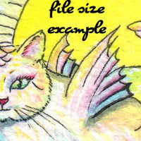Digital File - Mercat Mermaid Cat Purrmaid Colorful Nursery Watercolor Painting Printable