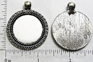 25mm Circle Pendant Tray Chrysanthemum Petal Frame Antiqued Silver (Select Optional Insert)