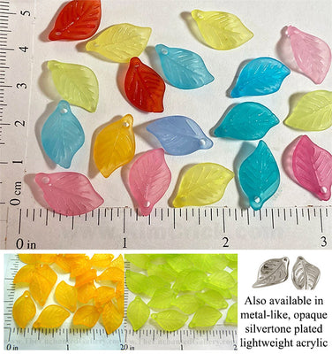 Frosted Translucent Acrylic Leaf Beads with 1mm Hole 20 Pack (Select a Color)