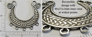 Antiqued Silvertone Greek Crescent Boat Weave Pendant Tray with Hanger Loops