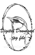  Digital File - Bird Portrait Beaded Oval Ink Drawing Printable Artwork Coloring Book Outline Instant Download 