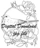  Digital File - Blue Finch Bird Drawing Vintage Roses Flower Coloring Book Printable Line Art Download 
