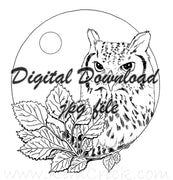  Digital File - Owl Branches Moon Night Scene Clip Art Bird High Res Scan Ink Drawing Printable Coloring Page Download 