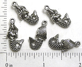 Antiqued Silvertone Standard Mermaid Charm Five Pack